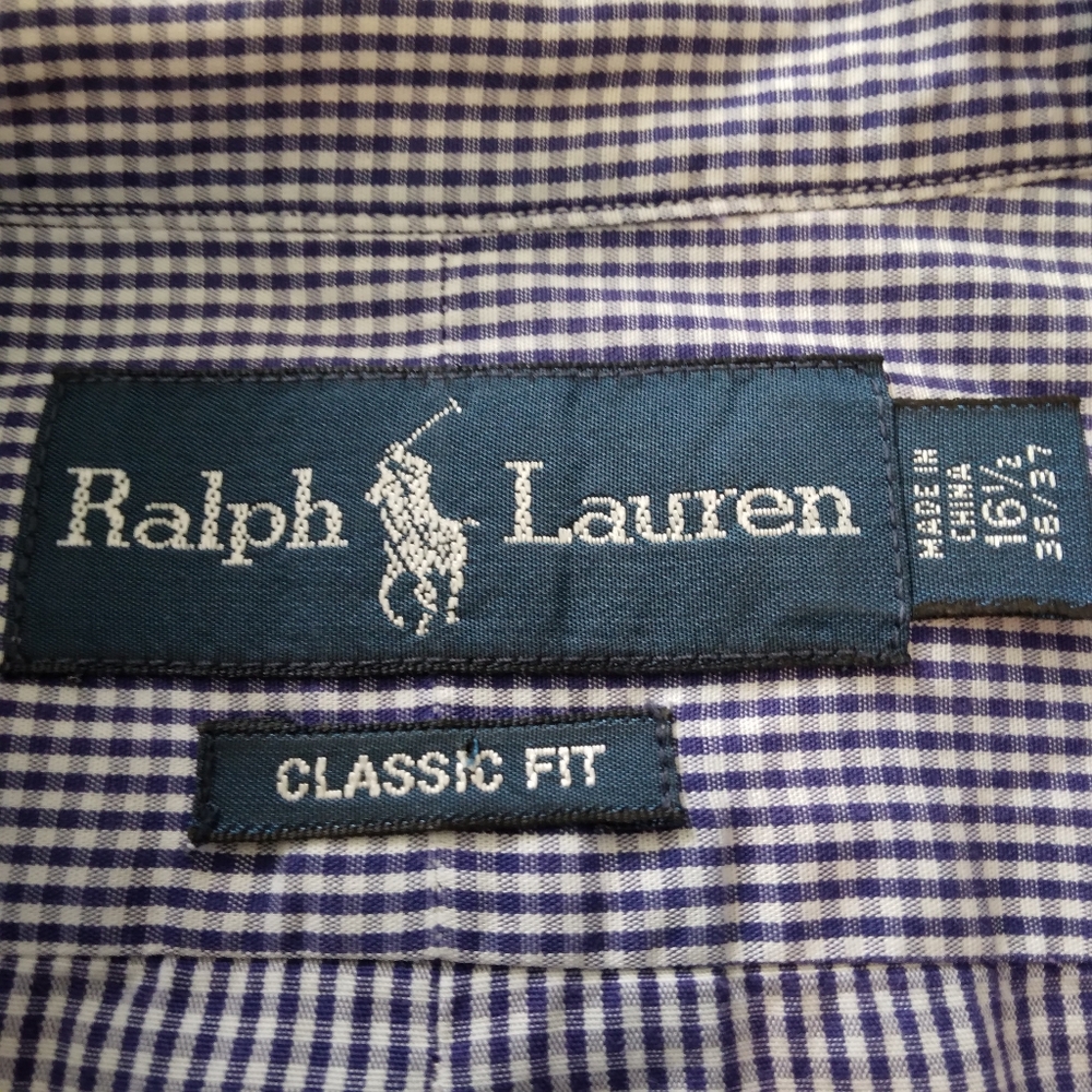 Ralph Lauren Size 16.5 Gingham Blue Checkered Men's Button Down Dress Shirt - Picture 3 of 5